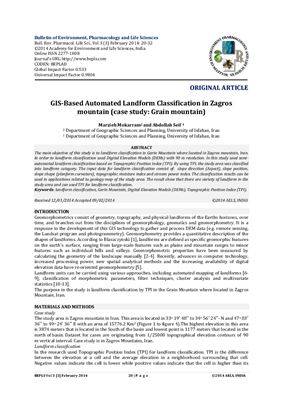 GIS-Based Automated Landform Classification in Zagros mountain (case study: Grain mountain)